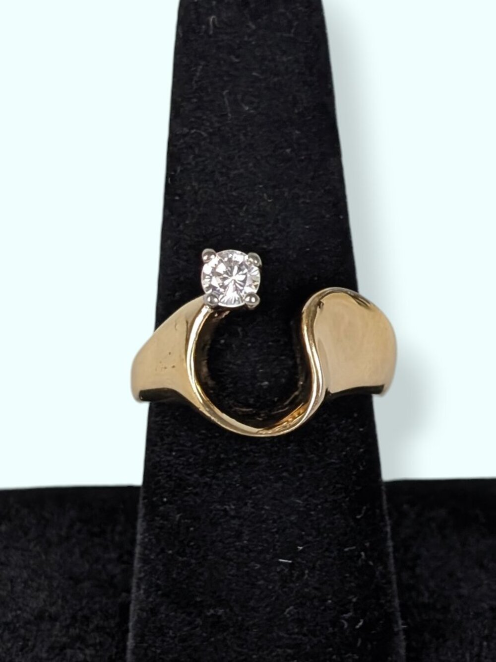 Gold Plated Bypass Swoop Single Stone Ring